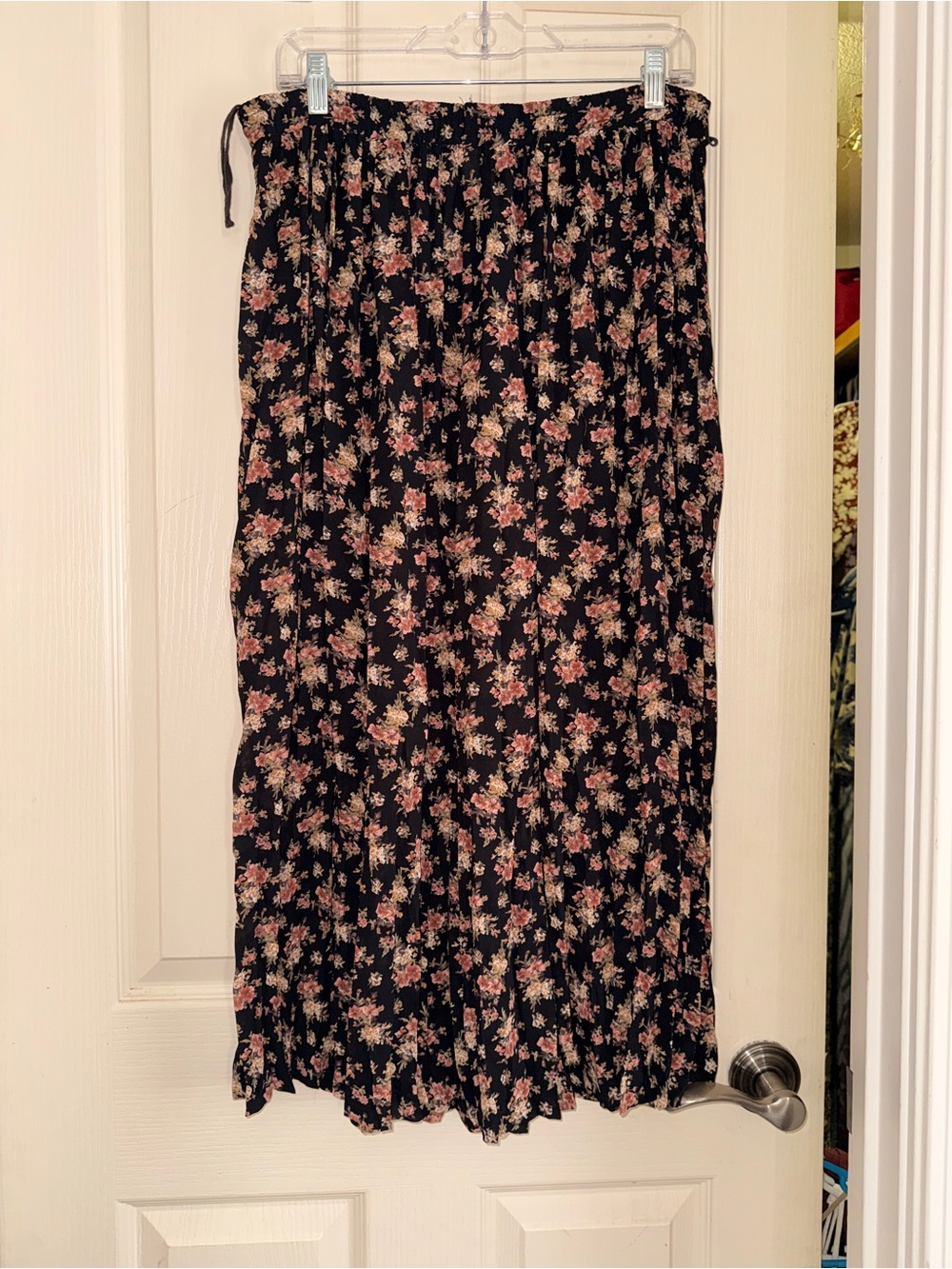 Jonathan Martin Vintage Black Maxi Skirt with Pink Floral Pattern